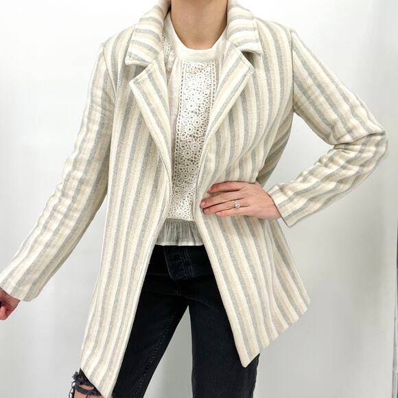 Rachel Zoe Neutral Stripe Open Front Wool Blend Jacket Women's Size Small - Picture 4 of 9